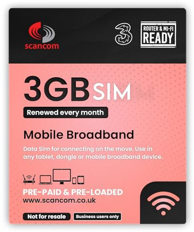Three 3GB Data SIM – Uncapped 5G Speeds – Preloaded EVERY MONTH Until 8th APRIL 2027 – No Contract – Ideal for IoT Devices, Routers, Tablets & Phones