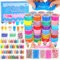 116pcs Party Favors Kit, Valentine's Day Fluffy Slime Making Set for Boys Girls, With Clear and Butter Slime, Mixture, Cup Model Mermaid Charm, Birthday DIY Toy for Kids 6-12