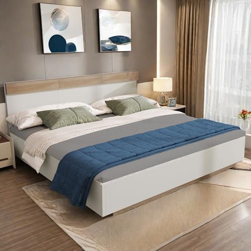 Sapgaks Lit 180x200 avec Lattes et tête de lit,lit 2 Personnes Bois,Cadre de lit 160x200,lit Double Blanc,lit Adulte,lit capitonné,Ensemble en chêne Blanc(sans Matelas)