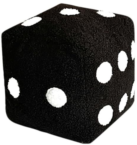 Würfel Kissen 20 * 20 cm süßes Plüschwürfel Spielzeug mit Loop Samt bequem gefüllt Big Dice Throwable Creative Fun Dice Dekor für Home Schlafzimmer Sofa Café Dekoration Schwarz Schwarz