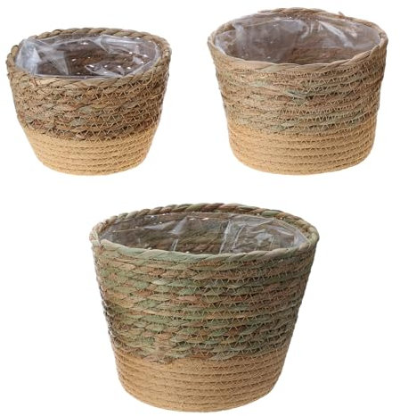 NPXUAMTJ Lot de 3 paniers à plantes en paille pour plantes intérieures et extérieures - Paniers de rangement pour jardin, maison, salon