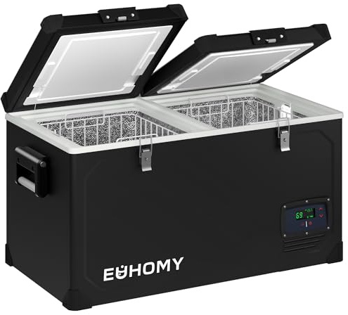 EUHOMY Refrigerador de 12 voltios, enfriador eléctrico de 69 cuartos de galón, enfriador de 12 V --15.6 °C ~ 20.0 °C, refrigerador de coche de 12/24 V CC 110-240 V CA para camping, viajes, camión,