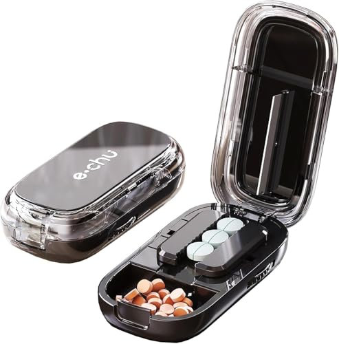 Zikenis Tablettenteiler, Mehrfachpillen Pill Cutter, für Kleine und Große Tabletten,Tablettenschneider mit Aufbewahrungsfach, für Reise &Haustier, täglichen Gebrauch (Black)