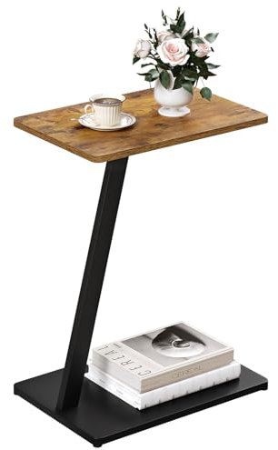 EUGAD Beistelltisch C Form, Couchtisch Sofatisch Wohnzimmertisch, mit Metallgestell, für Sofa Couch Bett, 48x64x33 cm,Vintage-Holzoptik + Schwarz