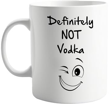 Definitely Not Vodka Funny Mug - 11oz Ceramic Coffee Mug with Winking Face - Joke Gift for Friends, Coworkers, and Vodka Lovers - Humour Drinkware for Office or Home, Present for Him or Her