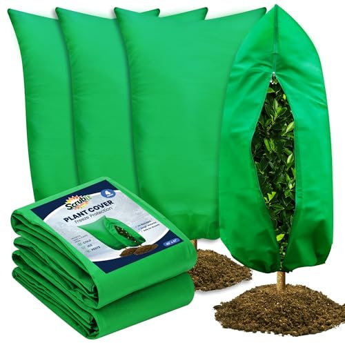 SCRUBIT Pflanzenabdeckungen Frostschutz, 101,6 cm B x 119,4 cm H, Frosttücher für Outdoor-Pflanzen und Obstbäume mit Reißverschluss und Kordelzug, dicke Winterpflanzenabdeckungen – 4 Stück Sträucher,
