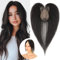 S-noilite Toupets für Frauen mit Seitenpony 8x11cm - 100% Echthaar Topper Hair Extensions Echthaar Damen Haarverdichtung #1B Natürliches Schwarz 21 Gramm