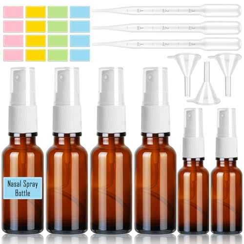 6 Stück Braunglas Sprühflasche Set - 30ml+10ml Klein Glas Mit Trichter, Tropfer und Aufkleber für Wasser, Alkohol, Kosmetik, Parfum, Aromatherapie - Nachfüllbar