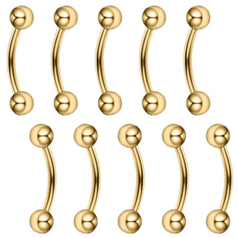Besyvvin 10stk Curved Barbell 10mm Piercing Augenbrauen Lippe Septum Rook 1,2mm Chirurgenstahl Augenbrauenpiercing Gold