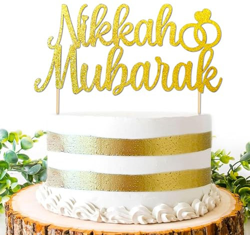 Gold Nikkah Mubarak Cake Topper Eid Mubarak Dekoration Urdu Nikkah für Hochzeit Verlobung Dulhan Shaadi Party Dekorationen