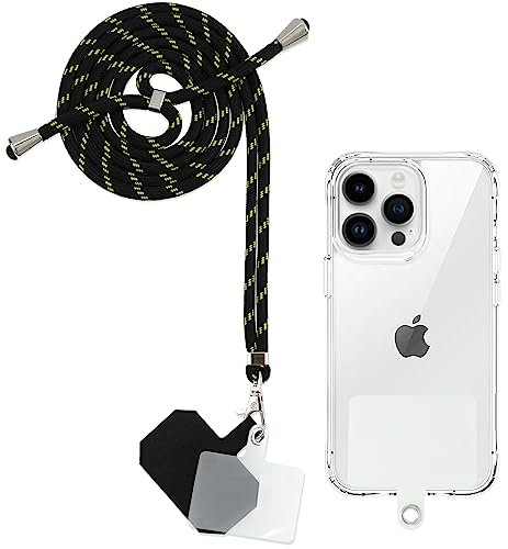 Yoedge Cordón Cuerda Universal Correa Colgante para Movil con 2 Phone Lanyard Parcheas, Correas Ajustable Cuello Cadena de Nylon con Todos los teléfonos Inteligentes con Llaver, Negro Amarillo