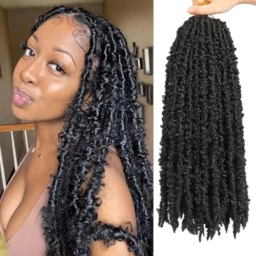 Samtress 20 Inch Natural Black Butterfly Locs Crochet Hair 6 Packs Pre Looped Distressed Locs Crochet Braids Synthetic Soft Locs Crochet Braids Hair Extensions for Women (#1B)