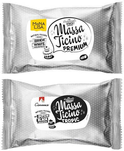 Massa Ticino Set 1x Fondant Weiß 250g und 1x Fondant Schwarz 250g – Premium Zuckermasse für Kuchen, Rollfondant - Perfekt für Torten, Modellierungen & Dekorationen – Fondant für Profi- und Hobbybäcker