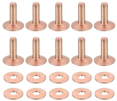QUARKZMAN 50 Juegos De Remaches Y Arandelas De Cobre 12x4x12mm Tono Cobre | Remaches De Cobre Sólidos, Para Suministros De Artesanía De Cuero DIY