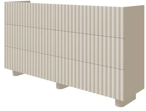 Selsey Kommode Fiorra 84 x 147 x 38,8 cm – Elegante Weiße Kommode Mit Schubladen - Abgerundete Rillenfronten - Hochwertige MDF- und Laminatplatten - Cashmere-Ton Passt Zu Jeder Einrichtung