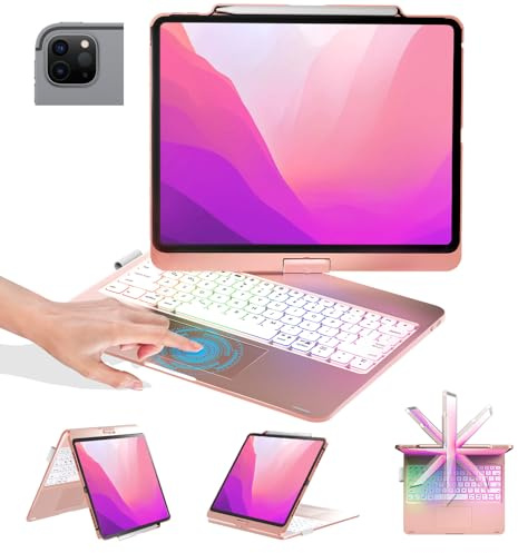 BABG Custodia con tastiera per iPad Air 13 (M3/M2) e iPad Pro 13 (M5/M4), iPad Pro 12,9 (6a/5a/4a/3a generazione) custodia con tastiera, girevole a 360°, Toupad, retroilluminata, ricarica a matita