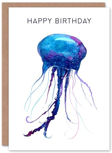 Artery8 Happy Birthday Jellyfish Watercolor Painting Birthday Card