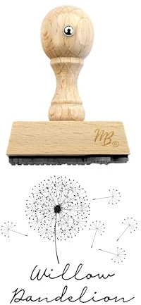 Großer Namens-Stempel Pusteblume Willow bis 2 Zeilen Bücherstempel/Stempel personalisiert aus Buchenholz