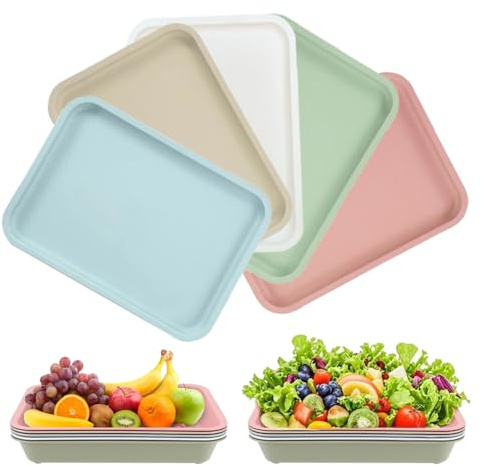 Plastic Tray, 5 PCS Plastic Serving Trays Small, Kitchen Reusable Rectangular Tray, Colorful Rectangular for Kitchen Cafe Bakery Restaurant 24.5 x 17.5 cm 5 Colors