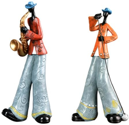 Eieenotee 2 Stück Jazz-Band-Spieler-Figuren, Vintage-Musiker-Figur, Harzstatuen, Schreibtisch-Ornament, Retro-Skulptur, Heim- und Innendekoration