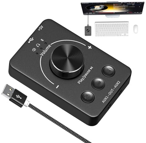 Multimedia Controller - Taste zur Computerlautstärkesteuerung | Lautstärkeregler mit vier Nicht-Slippads für Zuhause, Internetcafé, Schule, Arbeitsbereich
