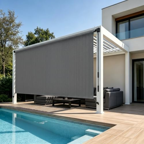 Outaro 6' W x 6' H Outdoor Roller Shades for Patio, Grey | 90% UV Block, Patio Shades Roll Up Outdoor, 2 Poles & 1 Fabric, Sun Shade Outdoor Blinds for Porch, Gazebo, Porch, Pergola