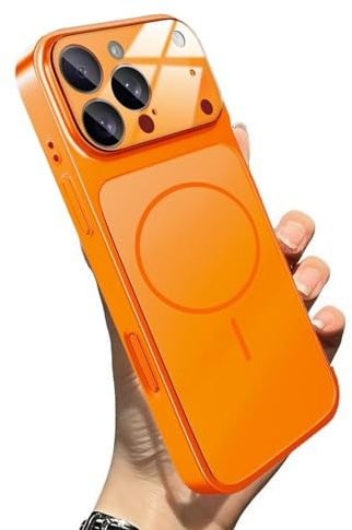 WRYHAUL Upgrade Slim Hard Glass Shockproof Magnetic Case for iPhone 17, with Integrated Camera Protection, Magnetic Charging Anti-Collision Matte Protective Case (15 Pro-Max,Orange)