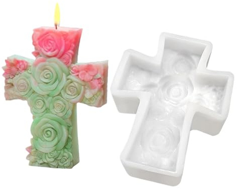 Kreuz-Kerzenform - Religiöse 3D-Form Jesus Rose - Gips Silikon | Für Aromatherapie Kerzen Clay Handwerk Gips DIY Kunst Dekoration Epoxidharz Seife