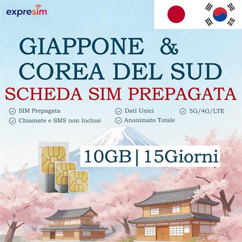 Förbetalt SIM-kort Japan och Sydkorea | 10 GB i 15 dagar | SIM för resor | unika data | inget åtagande utan registrering | 5G/4G hög hastighet | stor anonymitet