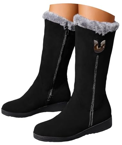 Stivali Donna Invernali Mid-Calf con Plateau Foderati Pile Termico Cerniera Laterale per Freddo