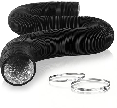 Abluftschlauch 75 mm 5 m, PVC Alu Flexschlauch mit 2 Schlauchschellen | Flexibler Klima Schlauch, 360° biegbar, -30 bis 80 °C, für Klimaanlage, Trockner, Abluftventilator und Belüftungssystem