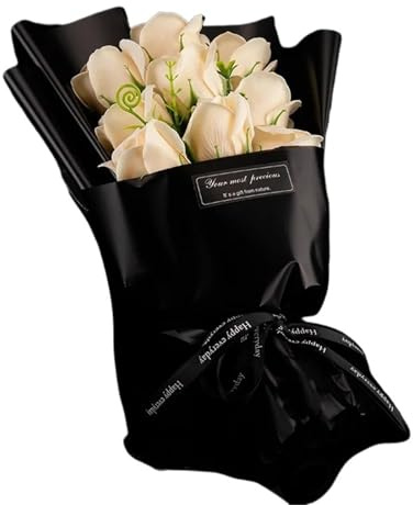 9 Heads Soap Flower Rose Bouquet, Artificial Scented Soap Roses for Christmas Wedding Gift - DIY Home Decoration, 28cm(Beige)