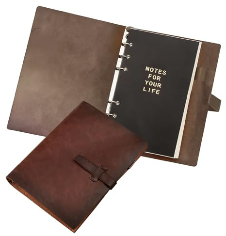 Ringbuch A5 Leder Nachfüllbar, Braun Notizbuch A5 mit 150 Linierten Seiten | Nachfüllbares A5 Ringbuch aus Leder mit 150 linierten Seiten für Büro, Meetings, Studium und tägliche Notizen.