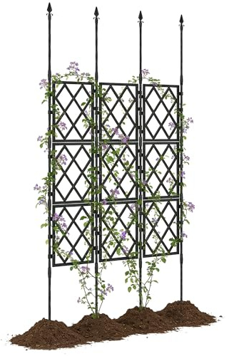 Outsunny Enrejado de Jardín Plegable, Soporte para Plantas Trepadoras con Montaje DIY y Marco de Acero para Frutas, Verduras, Flores, Decoración Exterior, Patio, Terraza, 85x2x197 cm, Negro