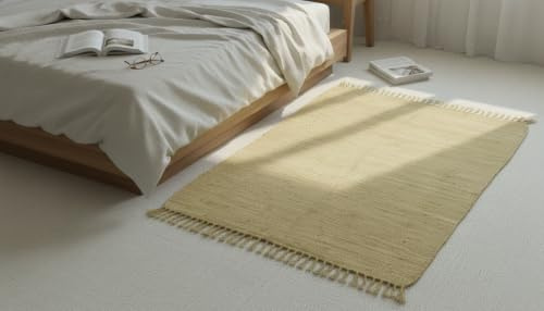 Elegant Floors® Chindi Läufer BEIGE 70x200 cm handgewebt aus Baumwolle – nachhaltiger Flachgewebe Teppichläufer für Eingangsbereich, wendbar und strapazierfähig