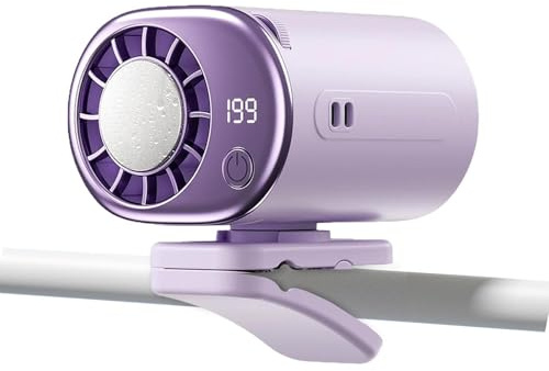 Ventilador de pinza pequeño | Pantalla LED para Coche con 199 Velocidades y Aire Acondicionado | Ventilador de Refrigeración con Sujeción para Vehículo - para Camping, Viajes, Vacaciones, Trayectos y