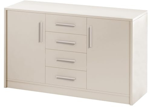 Masseno Kommode Kalista 140 cm Sideboard mit 4 Schubladen und 2 Türen für Wohnzimmer Schlafzimmer Modern 140x45x83 cm Beige