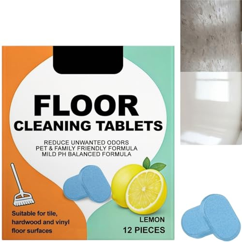 12pcs Floor Cleaner Tablets,Multifunctional Water Cleaning Tablets for Mopping with Lemon Fresh Scent,Polish&Brighten Floors,Safe Pet-Friendly Household Cleaners,Easy Use Quick Cleaning&Long-Lasting