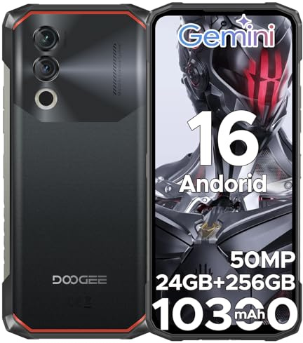 DOOGEERugged BLADE10POWER Android 16 Telefono Movil Resistente, 10300mAh 24GB+256GB/2TB Móvil Rugerizado, 6.6'' Smartphone NFC, Cámara 50MP/Face ID/Huella/Widevine L1/3 Ranuras Tarjetas/Dual 4G/GPS
