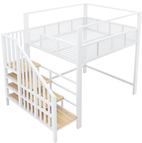Coolywood Metall-Hochbett Arbeitsfläche unter dem Bett, Stauraumstufen | Ablagestufen dienen als sichere Treppe und bieten zusätzlichen Lagerraum