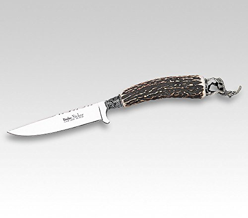 Linder Trachtenmesser Zierrücken, rfr.pol, Hirschh.,Steinbock-Platte 10 cm