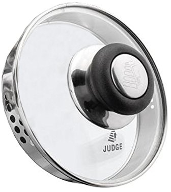 Judge Vista 20cm Replacement Glass Draining Lid – Heat-Resistant Tempered Glass Lid with Built-In Strainer, Fits 14cm Saucepans & Pots, Dishwasher Safe