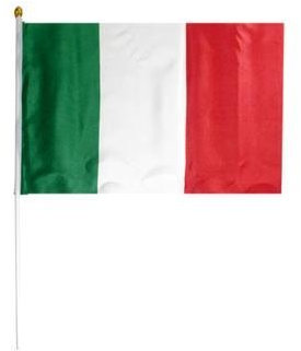 Bandiera Italia Italiana Tricolore in Tessuto 48 x 30 cm Poly Lucido Acetato con Asta