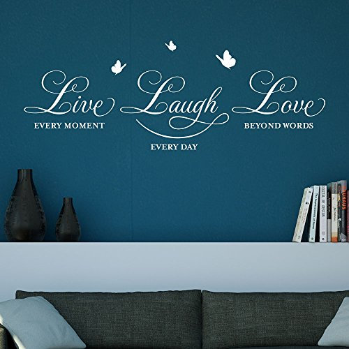 Wandtattoo Live every moment. Laugh every day. Love beyond words. (Farbe schwarz/Größe 80x29cm)