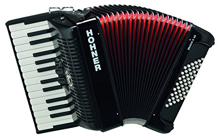 Hohner Bravo III 48 Akkordeon schwarz (Pianoakkordeon, 48-Bässe, 2-Chöre, 2 Register, inkl. Trageriemen, Gigbag Tasche)