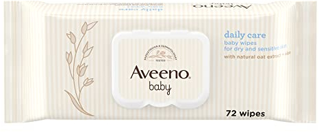 Aveeno Baby Daily Care Wipes, Unscented, White, 72 Count (Pack of 1)