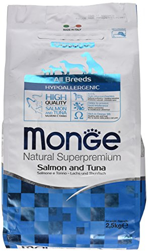 Monge Hypo Adult Salmon and Tuna, Hundefutter für alle Rassen (Hypoallergen Trockenfutter für Hunde mit Lachs und Thunfisch, Hundefutter für Sensible Hundemägen, sehr Nährstoffreich, Inhalt: 2,5 kg)