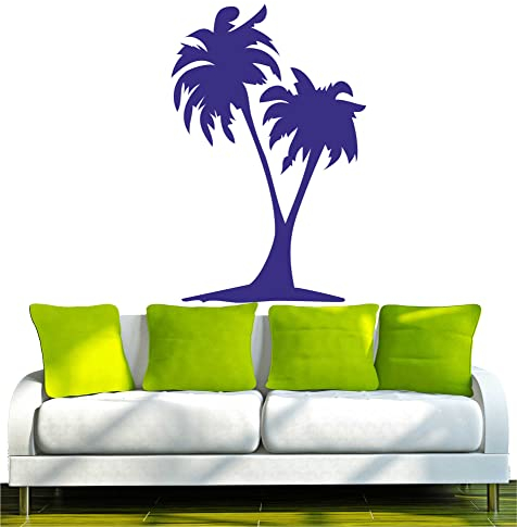 INDIGOS UG - Wandtattoo Wohnzimmer - Wandaufkleber Palme Baum 80x52cm - blau w362 - Aufkleber Kinderzimmer Schlafzimmer Küche Badezimmer Büro Dekoration