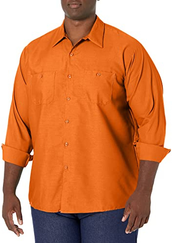 Red Kap Herren Industrielles, Normale Passform, Langärmelig Button-Down-Arbeitshemd, Orange/Abendrot im Zickzackmuster (Sunset Chevron), XX-Large Hoch