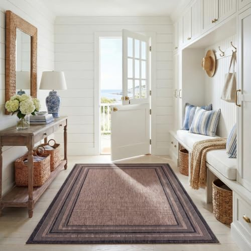 SAFAVIEH Courtyard Collection 5'3' x 7'7' Natural / Black CY8475 Indoor/ Outdoor Patio Backyard Mudroom Area Rug